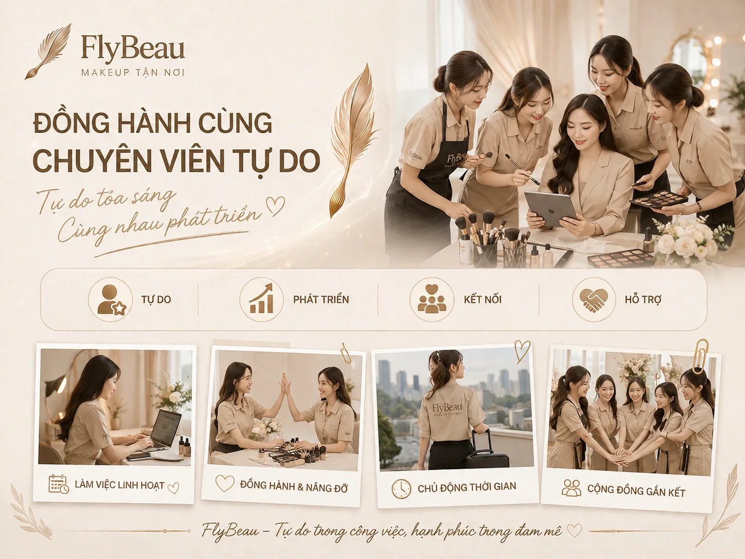 Một chuyên viên trang điểm tự do đang chuẩn bị bộ dụng cụ di động